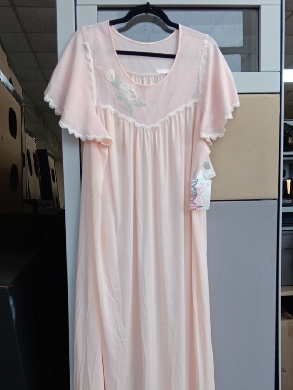 Women's Peach Embroidered Nightgown - Soft Peach Sleep Dress Shadowline Vintage